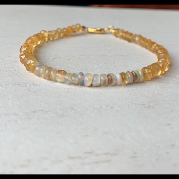 Citrine And Welo Opal Gemstone Gold Bracelet - Picture 3 of 8